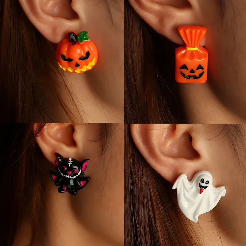 

1 Pair Funny Cute Halloween Cartoon Stud Earrings Cartoon Grimace Pumpkin Ghost Grim Reaper Girls Party Jewelry For Women Girls