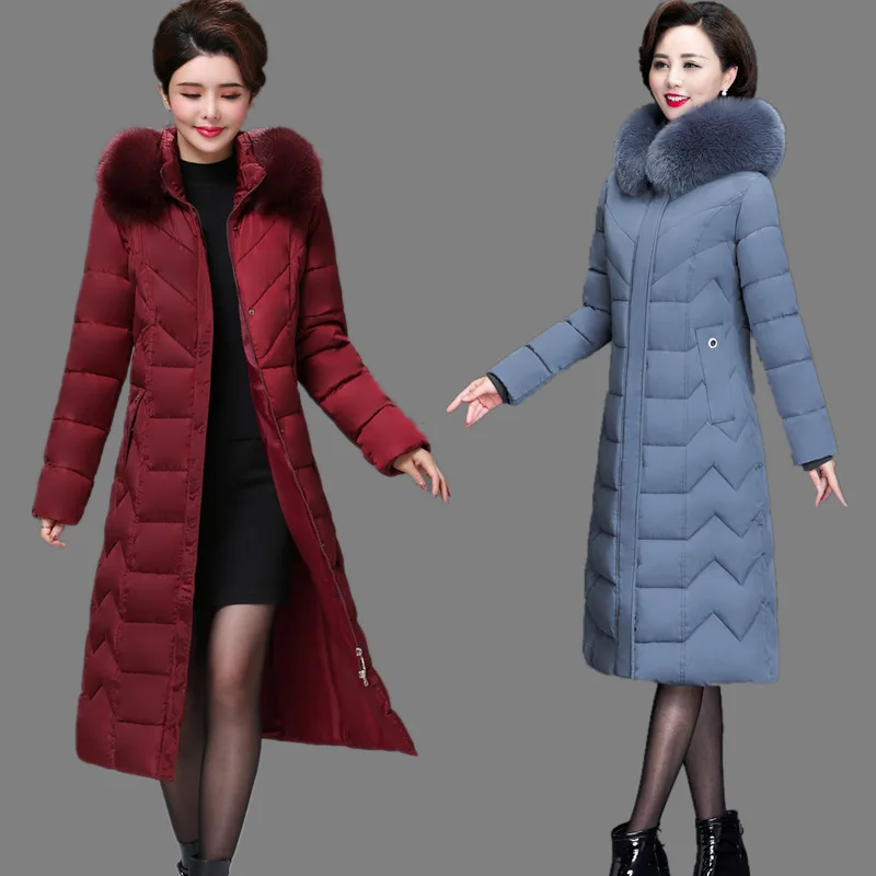 High Quality Long Slim Women Fur Winter Jacket Cotton Padded Warm Thicken Ladies Coat Long Coats Parka Women's Jacket
