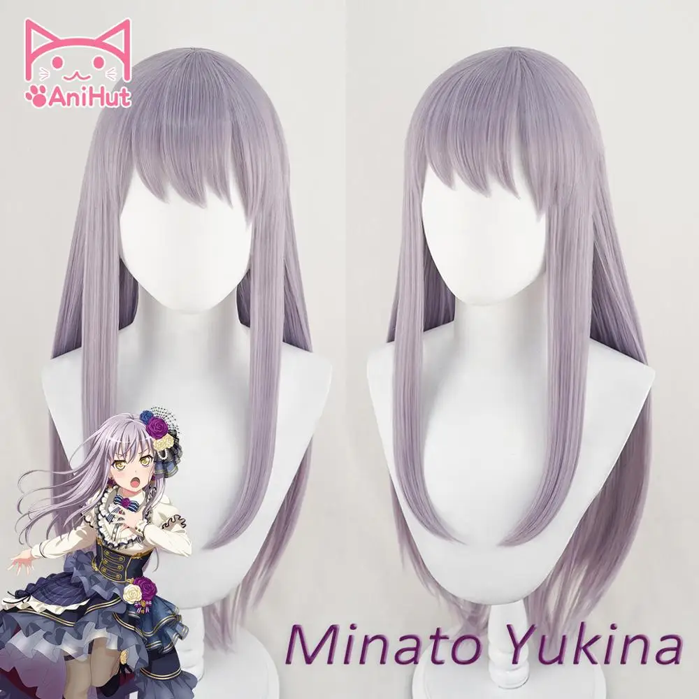 [Anihut】minato Yukina Wig BanG Dream! Женский парик из синтетических волос фиолетовый
