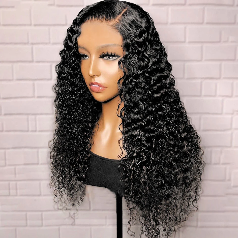

Glueless 26Inch Brazilian Natural Hairline Remy Kinky Curly Black Deep Side Part Lace Front Human Hair Wig With Babyhair Daily