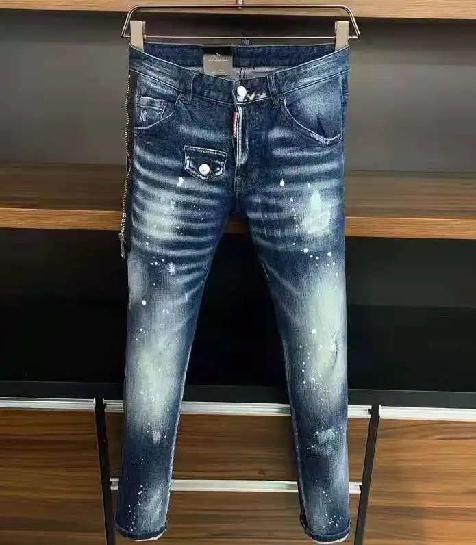 

Модные брендовые мужские джинсы-карандаш DSQUARED2, мотоциклетные вечерние ничные повседневные брюки, уличная одежда 2021, джинсовая мужская оде...