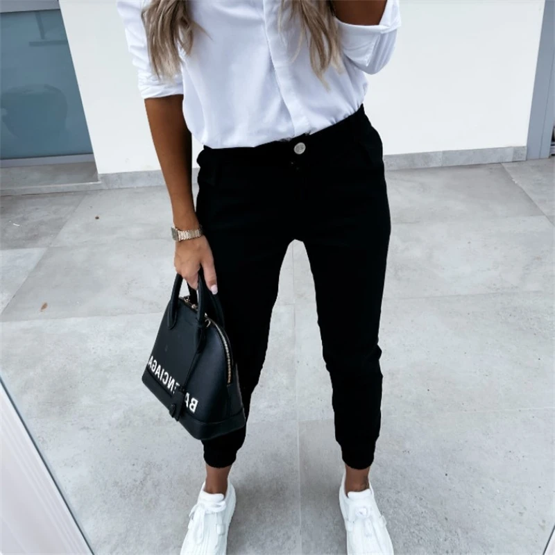 

Office Lady Skinny Pencil Pants Women Ankle-length High Waist Zipper Button Pants Autumn Fashion Casual Female Bottoms 2022