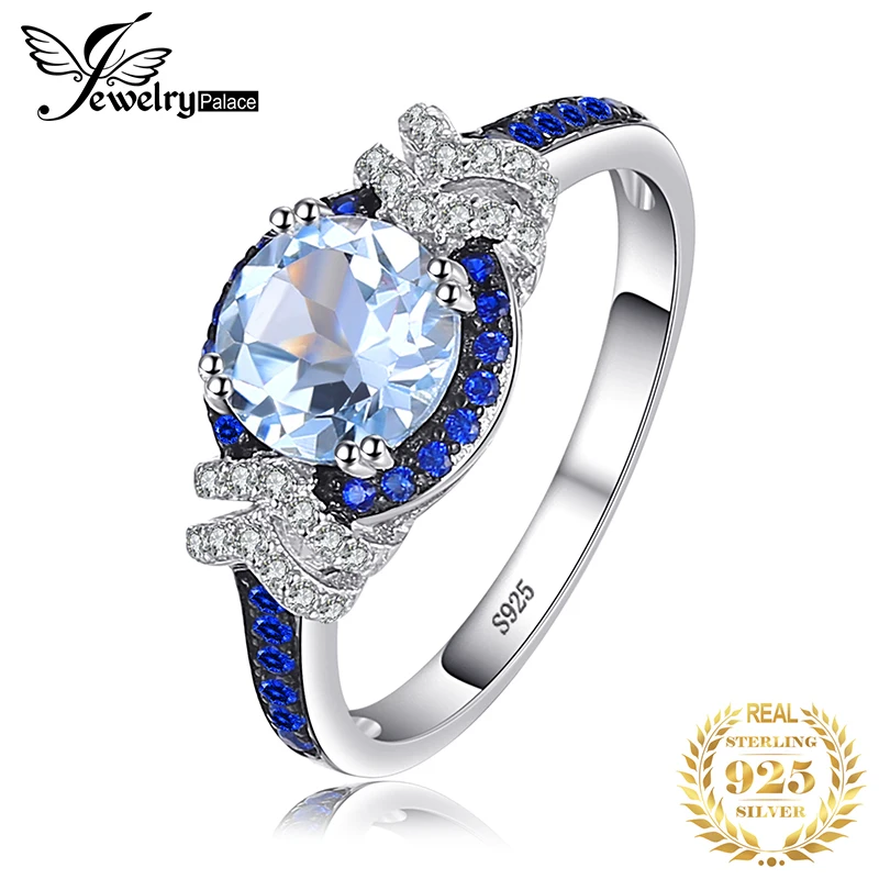 Jewelrypalace красиво площади создания Сапфир 3 Камни кольцо стерлингового серебра 925