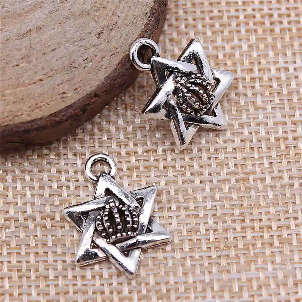 

Handmade Pendants For Jewelry Accessories 10pcs Star Of David Crown Charms 15x20mm Antique Silver Plated