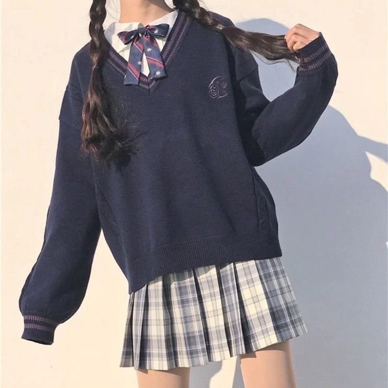 

JK Uniform Genuine Long-Sleeve Sweater New Style Japanese Fashion School Girl Uniform Sweaters Womens Clothing Navy Blue Beige