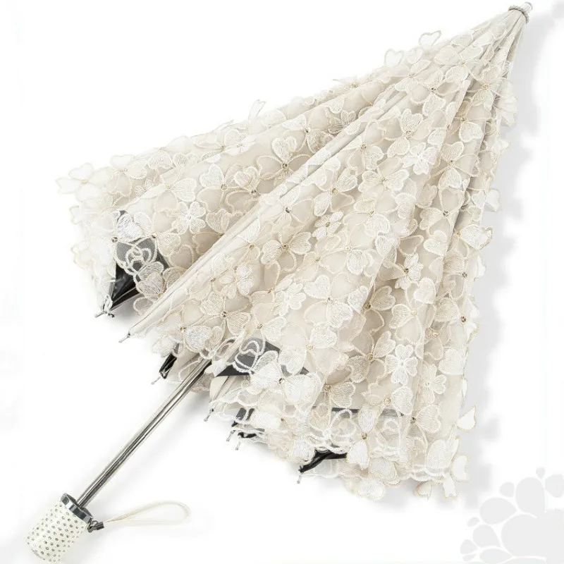 Складной зонт от солнца для женщин прозрачный из ткани с УФ-вышивкой кружевные