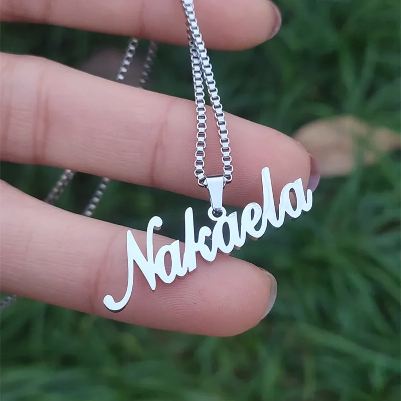 

Box Chain Personalized Custom Name Necklace Punk Jewelry Stainless Steel Choker Nameplate Pendant Necklaces Women Men BFF Gift