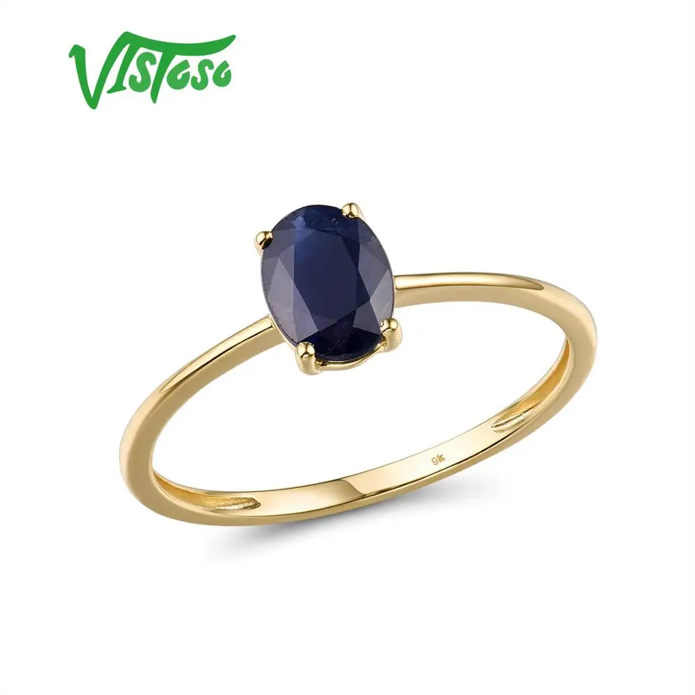 Женское золотое кольцо VISTOSO из натурального желтого золота 9K 375 с синим сапфиром