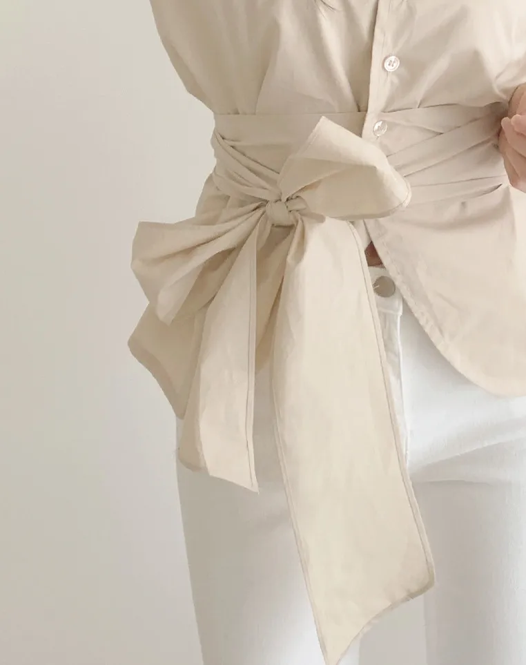 

2021 Summer Hot Sale Women Vintage Solid Short Sleeve Bandage Shirts Fashion Casual O-neck Korean Chic Elegant Blouses