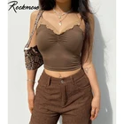 Женские кружевные топы на бретельках Rockmore, повседневные облегающие Топы на бретельках 90s, винтажный Топ коричневого цвета для девочек
