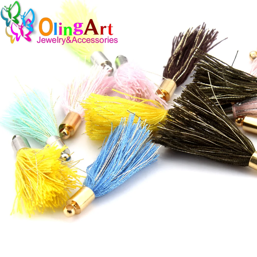 

Free shipping 16pcs 3cm Cotton Gold wire Tassels for Jewelry making DIY Earrings Gold/silver hat Colorful Pendant Olingart
