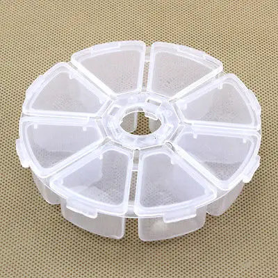 

1Pc 8 Slots Storage Plastic Box Round 8 Compartment Organizer Storage Loom Bands Craft Nail Art