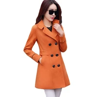female fashion solid double breasted woolen coat high end elegant slim women long trench coat femininos 3xl