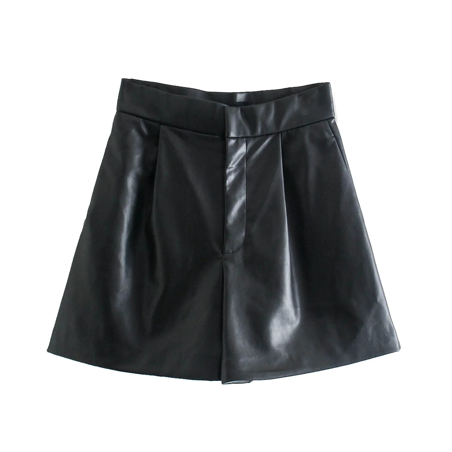 

Za 2021 Women Fashion Solid Faux Leather Shorts Female Retro Casual High Waist Shorts Pantalones LY9631