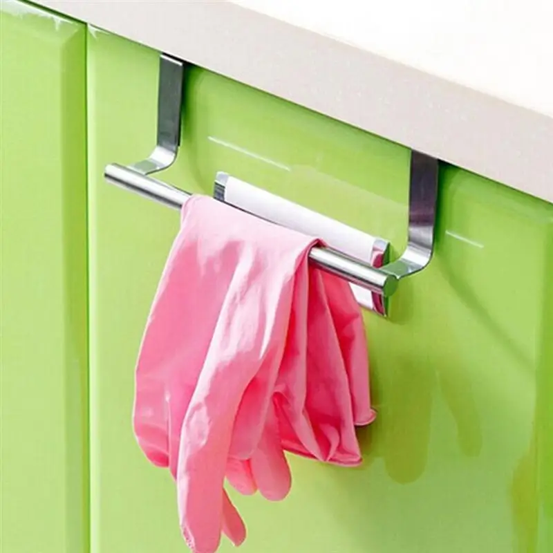 

Stainless Steel Towel Hanging Rack Single-bar Multi-function Doors Organizer Punch-free Towel Hanger