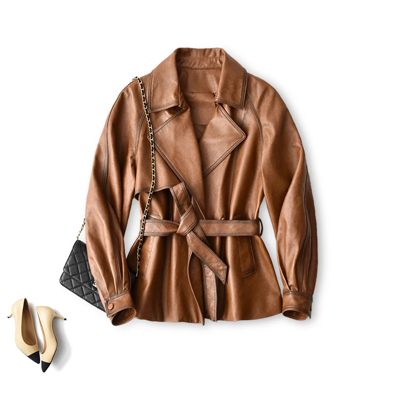 

Куртка SHUCHAN из натуральной овечьей кожи, женская кожаная куртка с регулируемой талией и застежкой на пуговицах, весна/осень