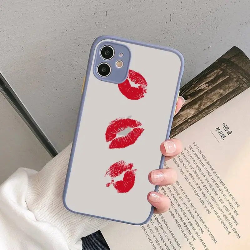 

Sexy Girl red Lips Kiss Phone Case Matte Bumper For iphone 12 11 Pro Max X XS Max XR 7 8 Plus 12mini Translucent Cover