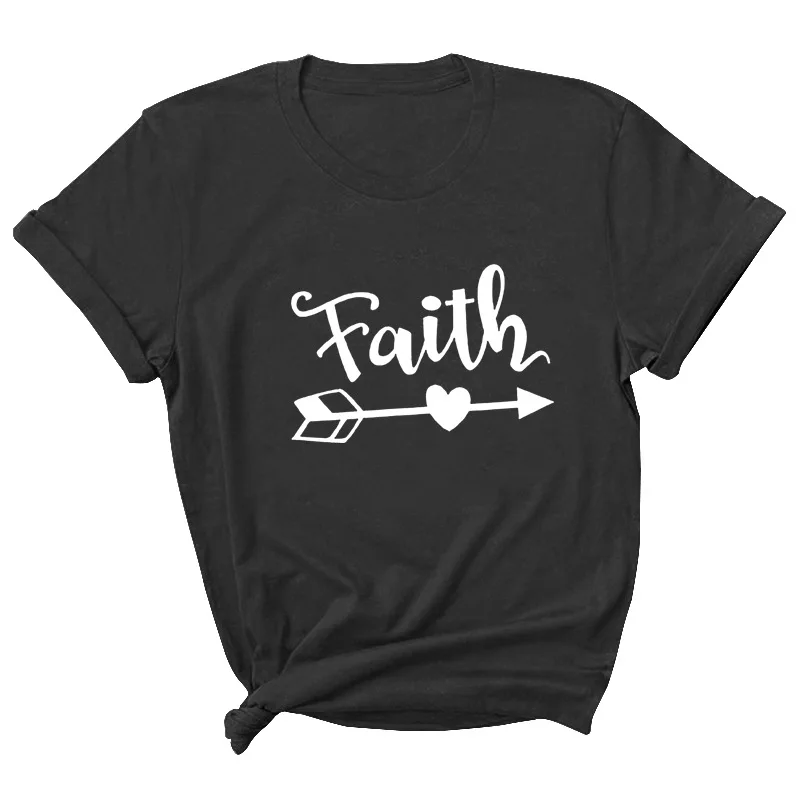 

Faith Heart Letter Print Women T Shirt Short Sleeve O Neck Loose Women Tshirt Ladies Tee Shirt Tops Clothes Camisetas Mujer