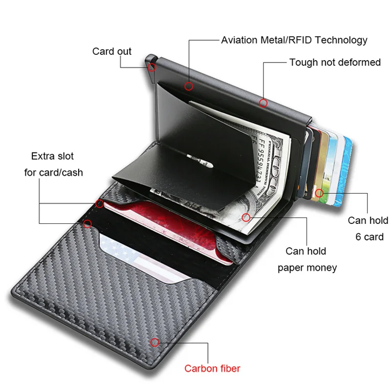 Carbon Fiber Card Holder Wallets Men Brand Rfid Black Magic Trifold Leather Slim Mini Wallet Small Money Bag Male Purses | Багаж и сумки