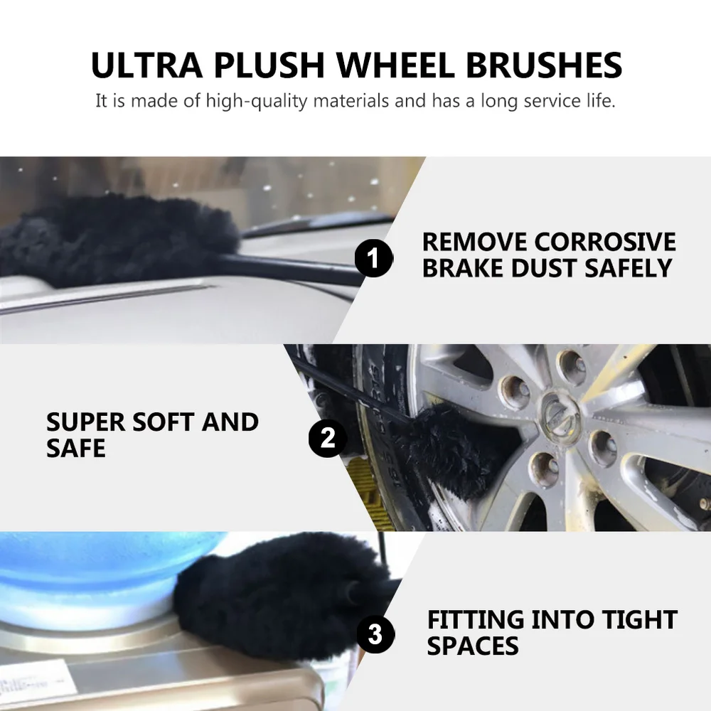 

3Pcs Car Wheel Cleaner Brush Car Detailing Brush Useful Cleaning Brush (Black)