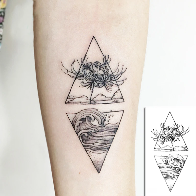 Водостойкие временные тату-наклейки Черная задняя часть руки цветок маленький