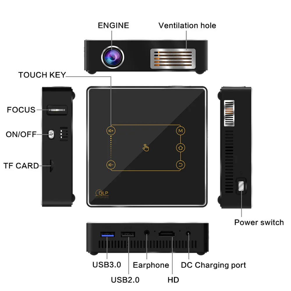 Портативный DLP проектор Real TV C9 Plus 4K Android 7 1 Wi Fi Bluetooth умный тачпад светодиодный для