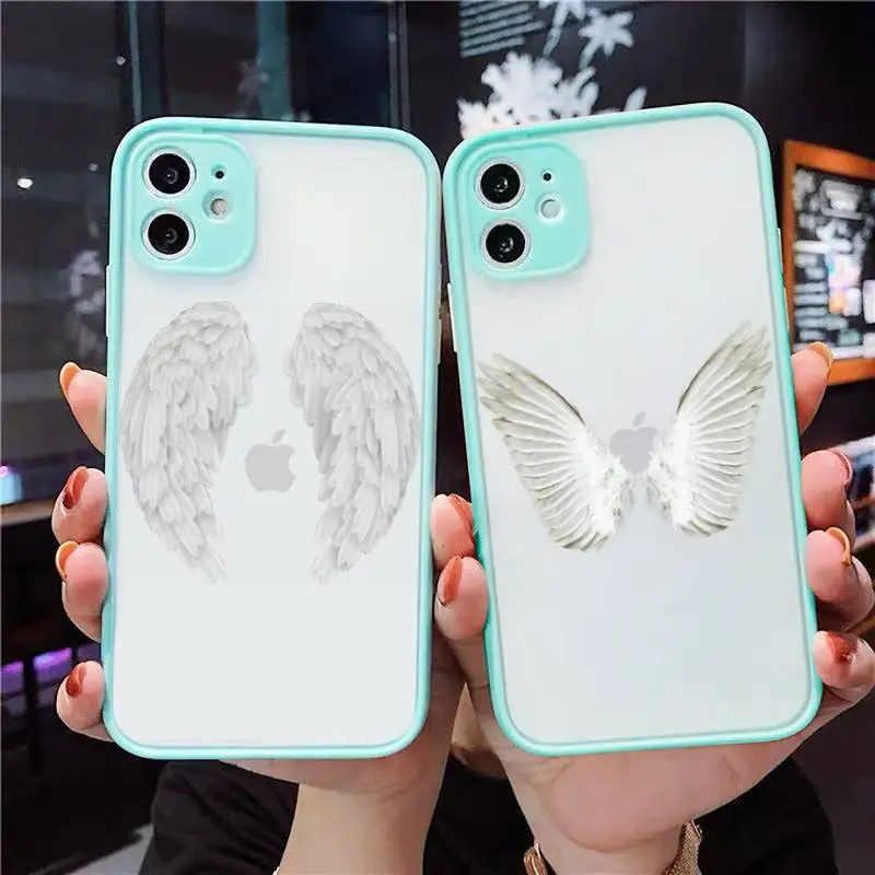 

Angel demon feather wings Phone Case For iPhone 13 12 11 Mini Pro XR XS Max 7 8 Plus X Matte transparent blue Back Cover