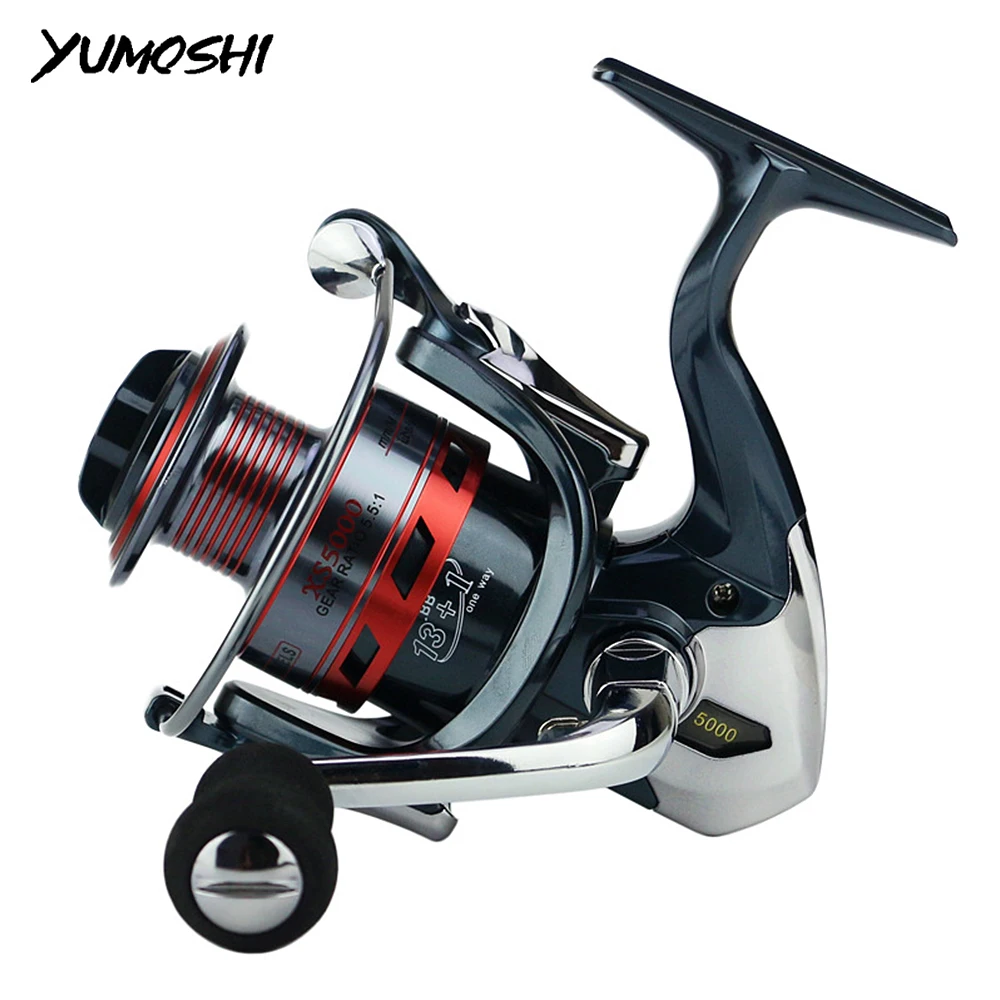 

YUMOSHI 5.5:1 13+1BB Fishing Reel All Metal Spool Spinning Reel Stainless Steel Handle Line Spool Saltwater Fishing Accessories