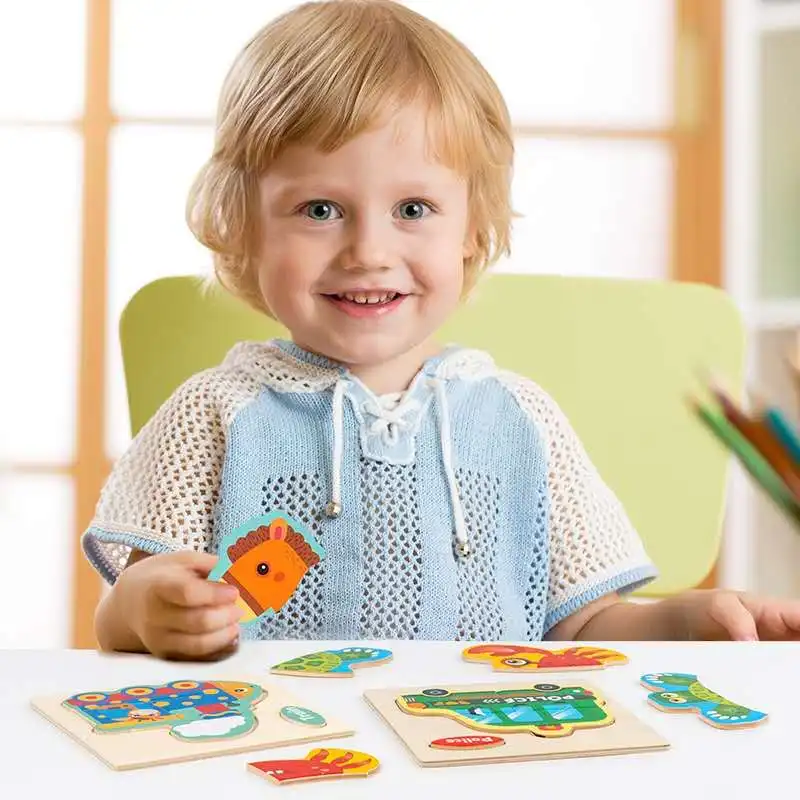 

New Baby Toys Montessori Wooden Puzzle Hand Grab Board Educational Wood Puzzles for Kids Cartoon Animal Vehicle Child Gift
