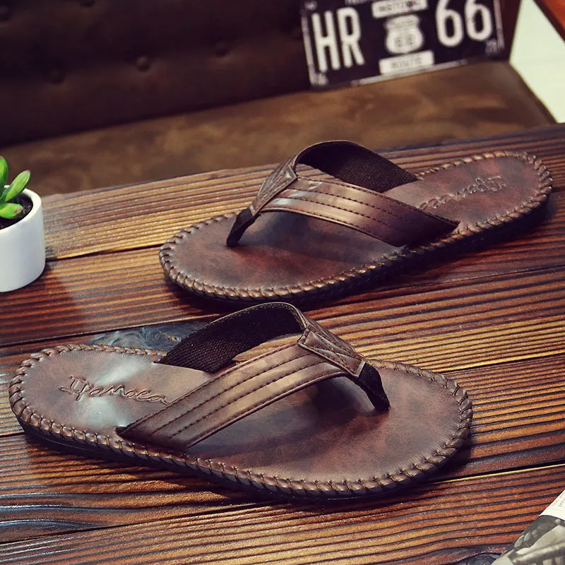 

Summer Men's Flip Flops Pu Sandals and2021 Slippers Flip Anti-slip Platform Flat Heel Sandals Men's Shoes Stylish and Handsome