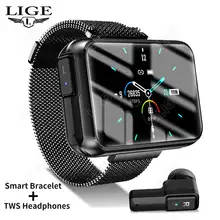 Смарт-часы LIGE Bluetooth TWS с пульсометром и