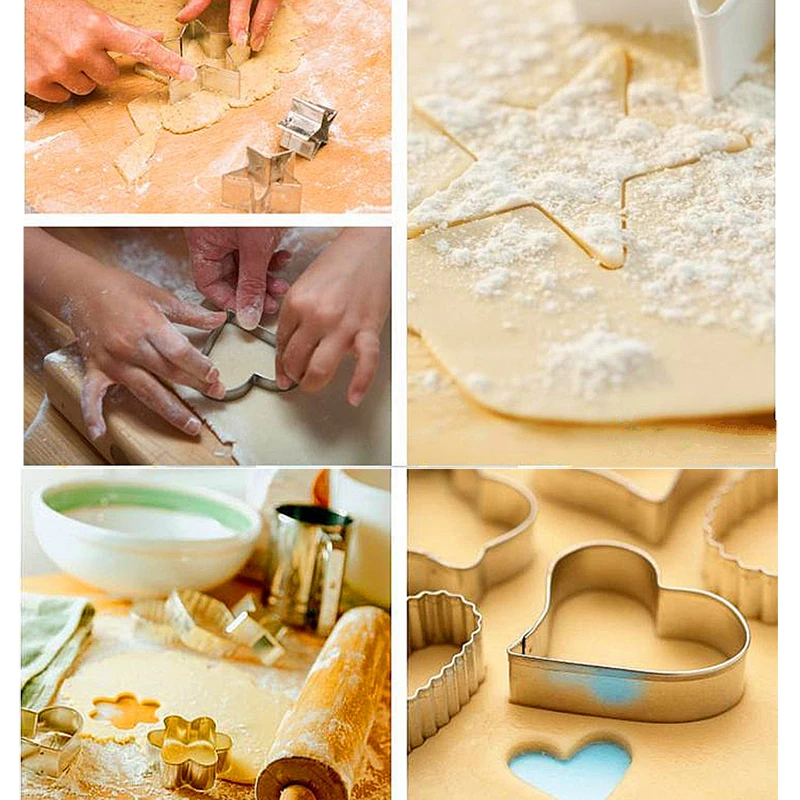 

5/3Pcs Baking Accessories Biscuit Mould Stainless Steel Cookie Cutter Kitchen Tools Round Heart Shape Portable Cake Fondant Mold