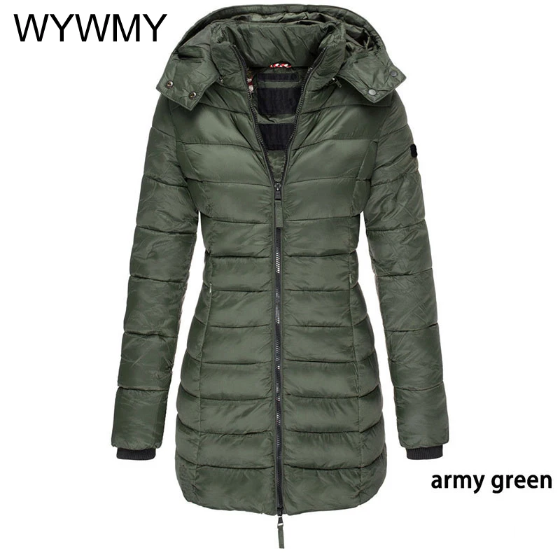 WYWMY Winter Korean Styel Women's Cotton Padded Jacket Female Medium Long Slim Simple Warm Down Coat Casual Cotton Padded Parkas