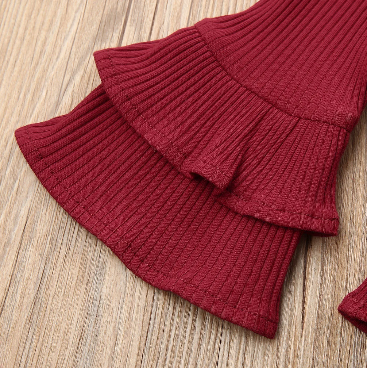 

Girl Clothes 2PCS Newborn Baby Girl Bodysuits Winter Knitted Clothes Set Ruffles Flare Sleeve Solid Jumpsuits Headband Outfits