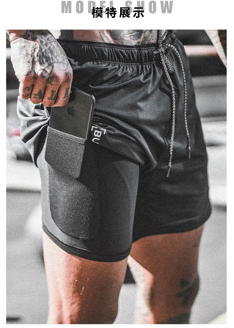 

Summer Men Running Shorts American Loose Male Five-points Pants Casual Fitness Sports Double Layer Lacing Pocket Outdoor Fashion