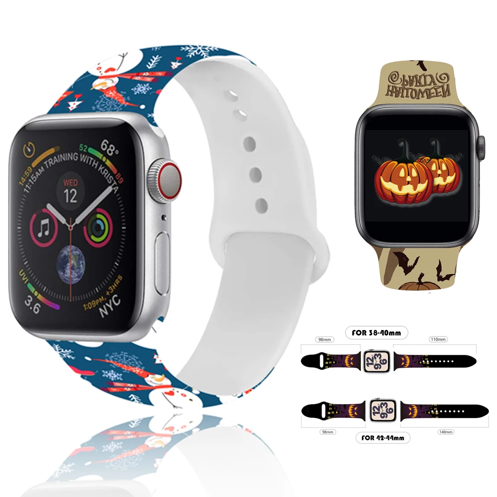

Christmas Silicone Strap For Apple Watch band 45mm 41mm 44mm 40mm 42mm 38mm Rubber Bracelet iwatch 7 SE 6 5 4 3 2 halloween belt