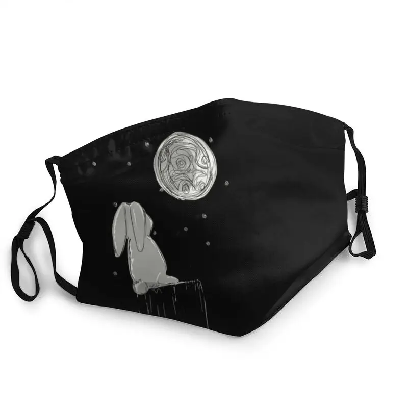 

Cute Rabbit Looking At The Moon Washable Face Mask Unisex Adult Bunny Dustproof Protection Cover Respirator Mouth Muffle