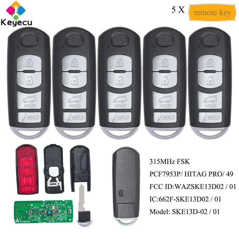 KEYECU умный дистанционный ключ 5 шт. 4 кнопки FSK 315 МГц 49 чип брелок для Mazda CX 9 CX5 SUV 2016
