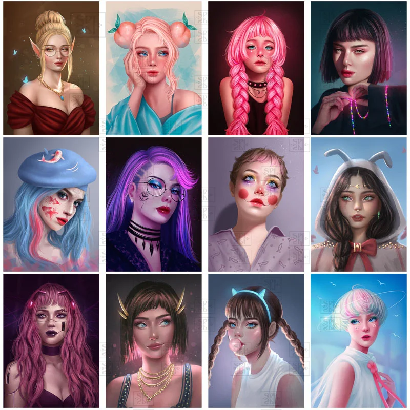 

5D Diy Diamond Painting Girl Portrait Art Rhinestones Cross Stitch Full Square Round Diamond Embroidery Mosaic Wall Poster Gift