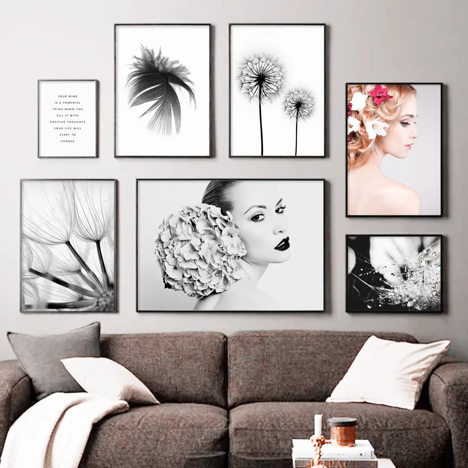 Плакаты и принты в скандинавском стиле с изображением пера одуванчика цветка