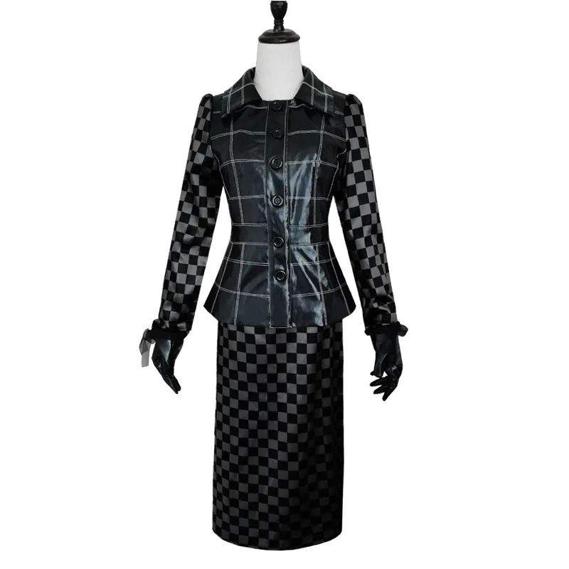

New 2021 krura kruladville role play costume same leather short skirt Black Slim plaid jacket Lady Elegant Dress Wig cover