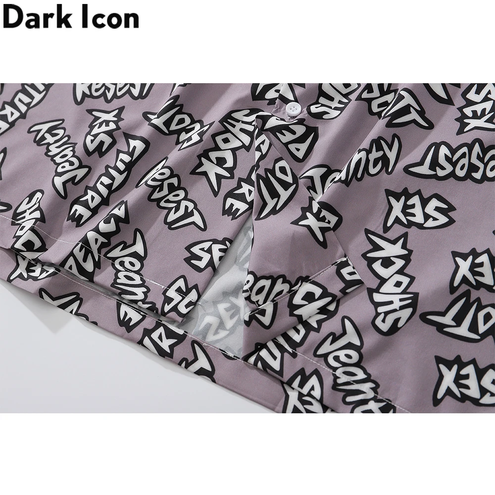 Мужская винтажная рубашка с принтом темных иконок уличная гавайская летняя