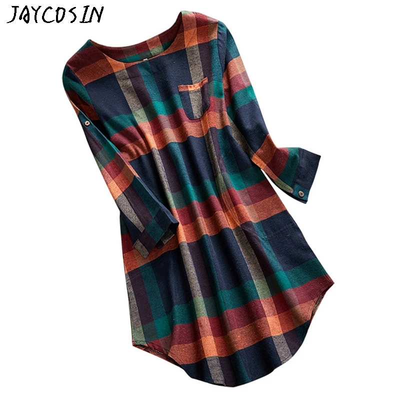 JAYCOSIN New 2019 Pretty Dresses Fashion Women Ladies Plaid Long Sleeve Loose Pocket Swing Vintage Dress Jurk Vestidos Drop 0823 | Женская