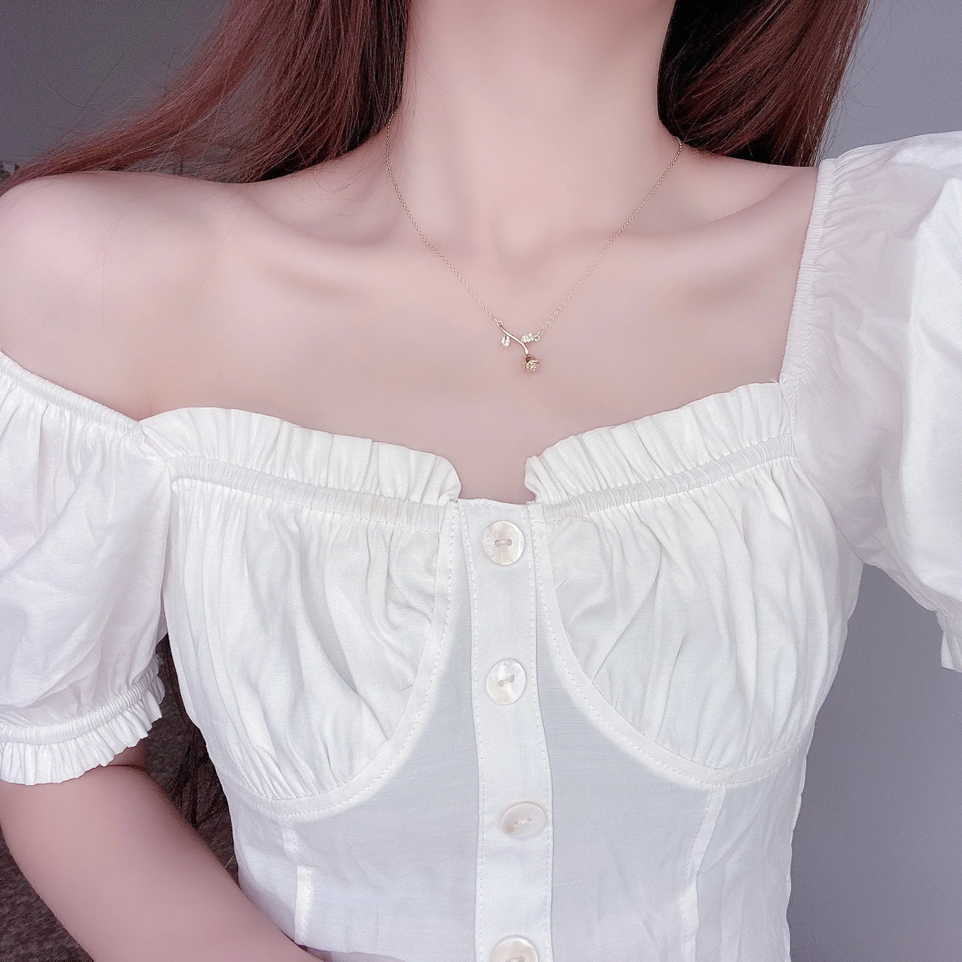 

Romantic Rose Flower Pendant Necklace for Female Exquisite 14K Gold Cubic Zirconia Choker Party Jewelry Accessories Gift