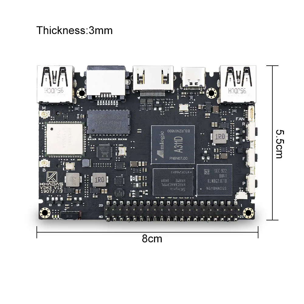Одноплатный компьютер Khadas VIM3 Amlogic A311D с 5 0 топами NPU AI tensorflow x4 Cortex-A73 x2 A53 Cores SBC android