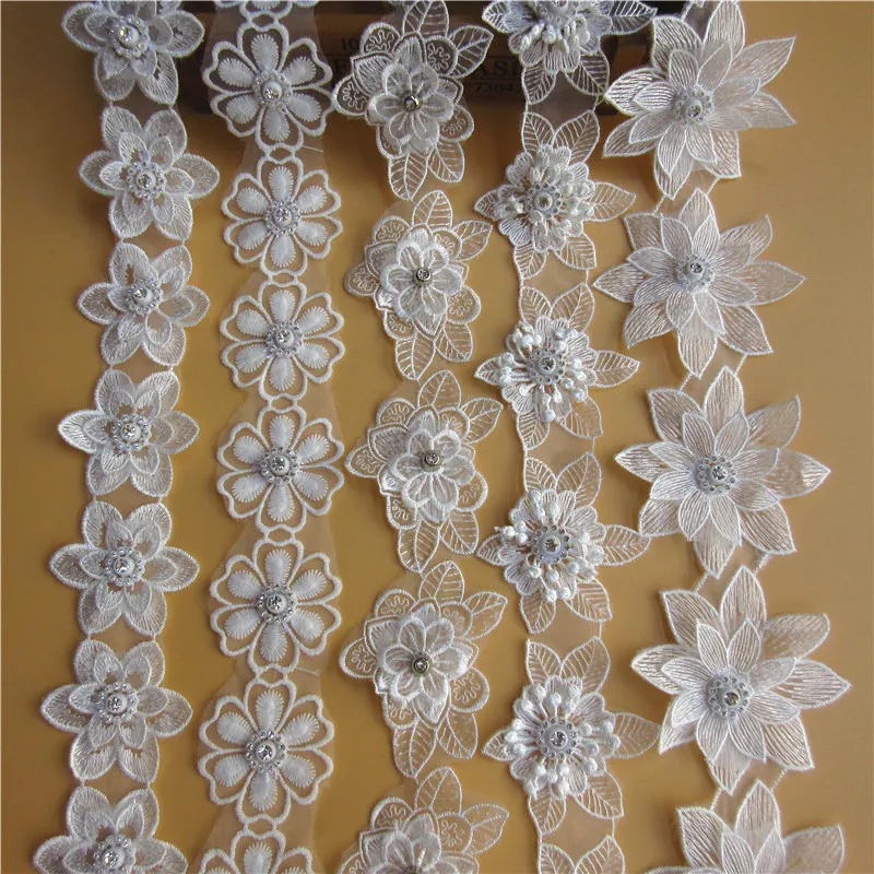 20x Белый 3D органза цветок кристалл вышитые ткани кружевная лента для аппликации