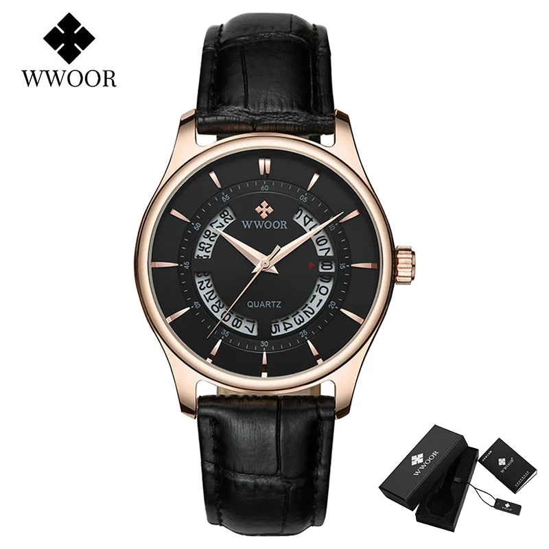 

WWOOR 2021 Watch Mens Analog Quartz Waterproof Wrist Watch Fashion Creative Dial Genuine Leather Mens Watches Relogio Masculino