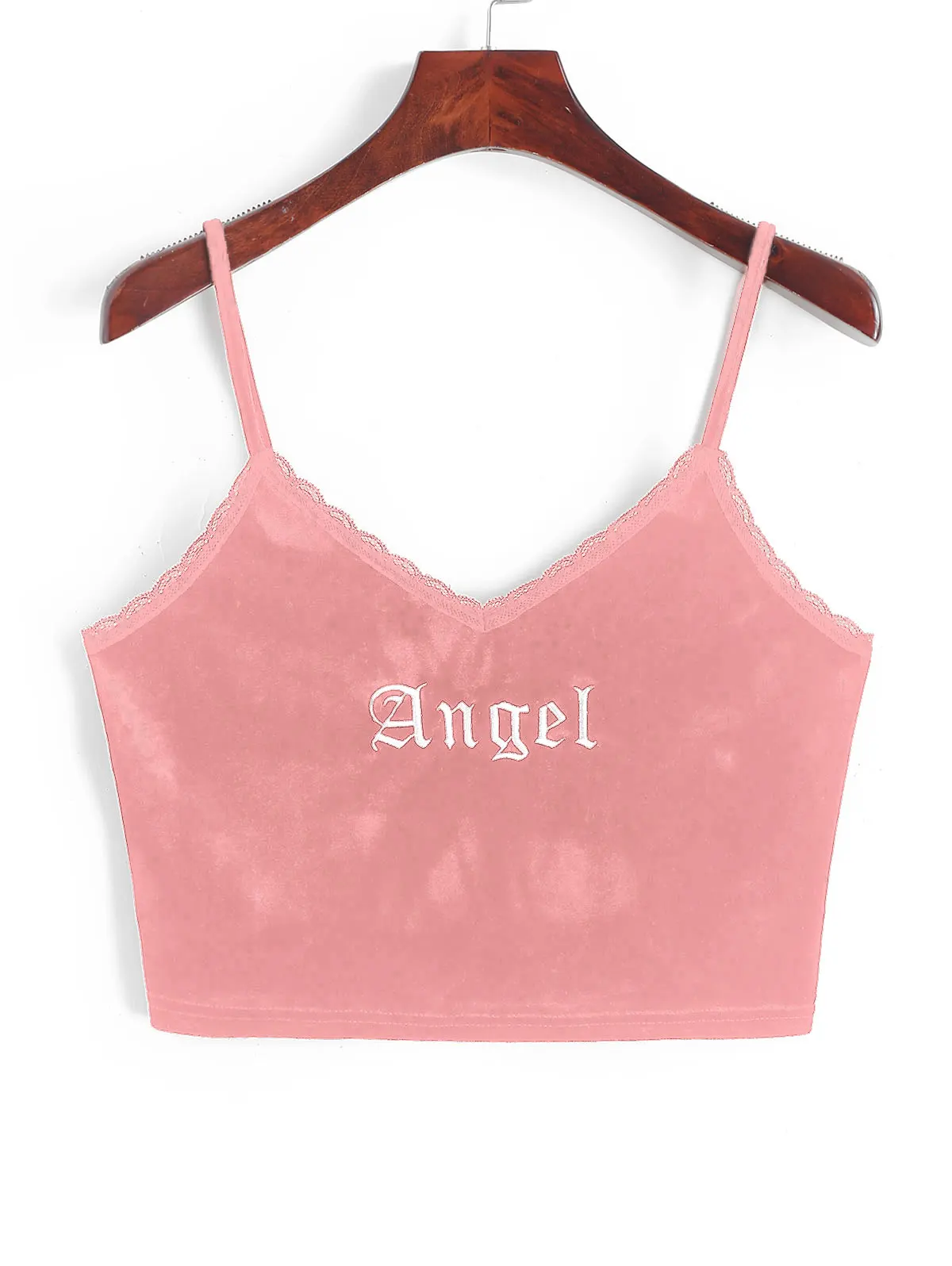 ZAFUL, сексуальный бархатный топ на бретельках с вышитыми буквами для женщин, укороченный кружевной жилет с глубоким v-образным вырезом, новейшая мода