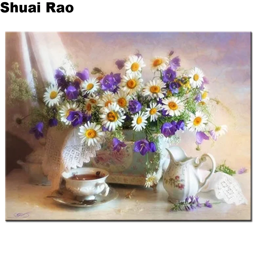 5D алмазная живопись сделай сам белые ромашки вышивка крестиком полноразмерная