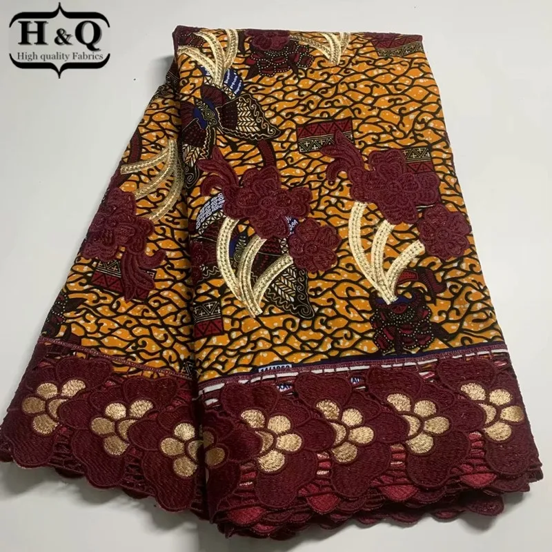 

H&Q nigerian guipure lace water soluble fabric 2021 high quality embroidery african batik lace 100% cotton fabrics 6 yards H0124